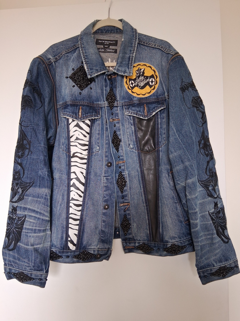 Cult of Individuality Blue Denim Patchwork With Detachable Sleeves!
